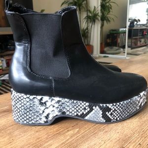Black platform boots with B&W snake skin platform
